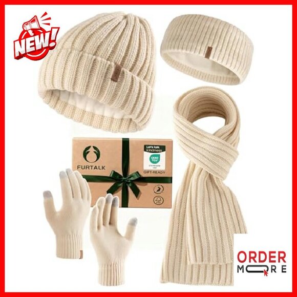 Winter Beanie Scarf Glove Set Fleece Lined Double Layer Skull Cap main image 6
